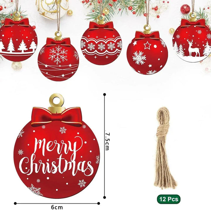 Rynx 12 Piece Wooden Christmas Ball Ornaments Xmas Tree Hanging Decoration DIY Craft Joy Christmas Decoration For Home 2025 New Year Gift