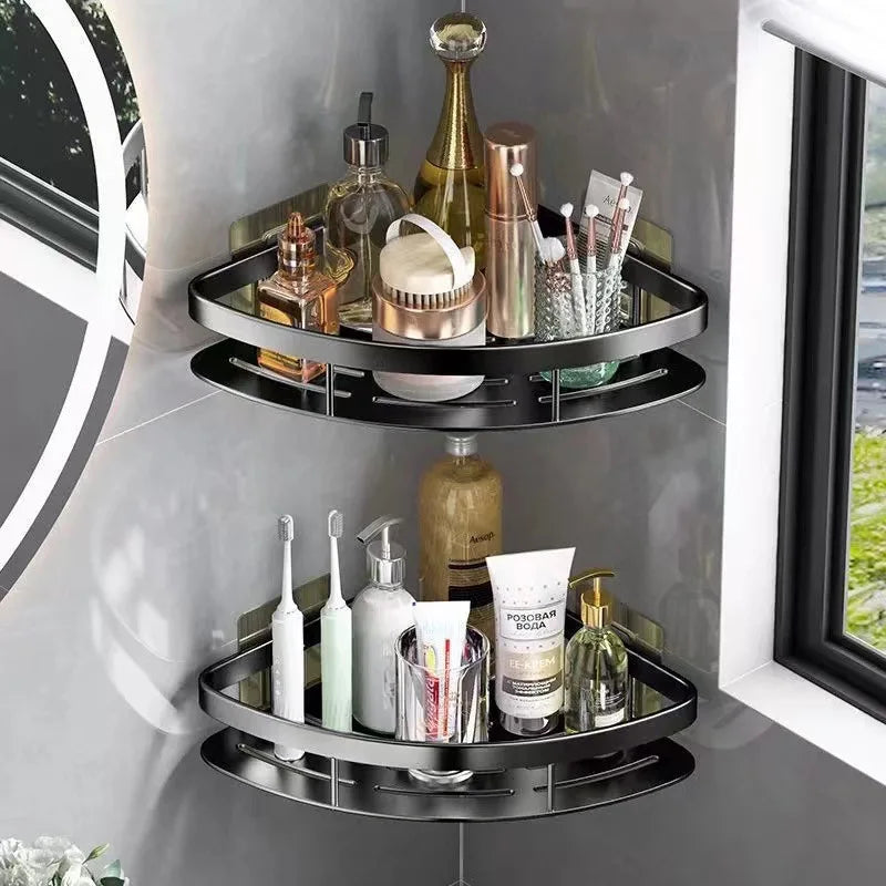 Lisslune | Corner Holder Aluminum Wall Shelf – Space-Saving Bathroom Organizer Without Drilling