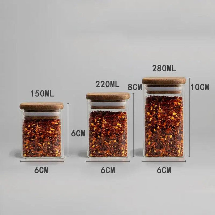 Lisslune | Elegant Acacia Wood and Glass Spice Jar Set - 4 Pieces for Kitchen Organization