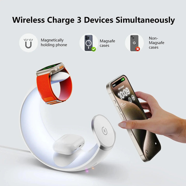 Lisslune | Charging dock with RGB moonlight for AirPods, Apple Watch, and smartphones - Perfect for use at home and in the office