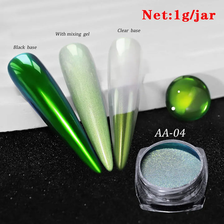Rynx | 1jar Chrome Chameleon Aurora Nail Powder Metallic Effect Nail Glitter Pigment Mirror Nail Rubbing Dust Gel Nail Polish Accessories