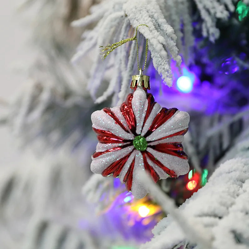 Rynx 6pcs/box Christmas Tree Pendant Red Star Candy Snowflake Xmas Ball Ornament New Year 2025 Home Decoration Noel Gift Navidad