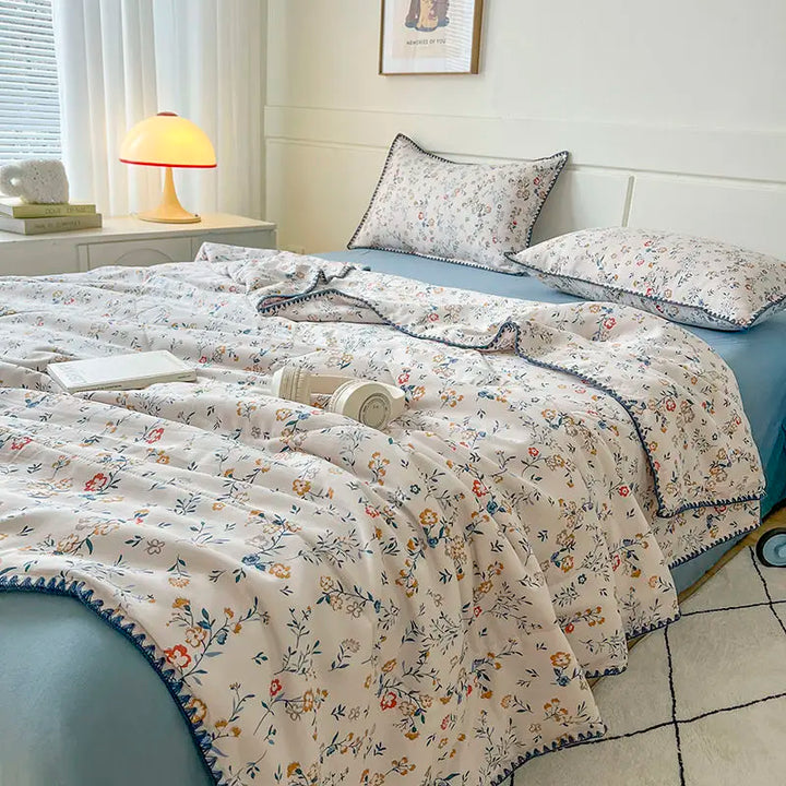 Rynx | Summer blanket cotton floral French style double air conditioning blanket, double layer summer blanket comforter duvet blanket