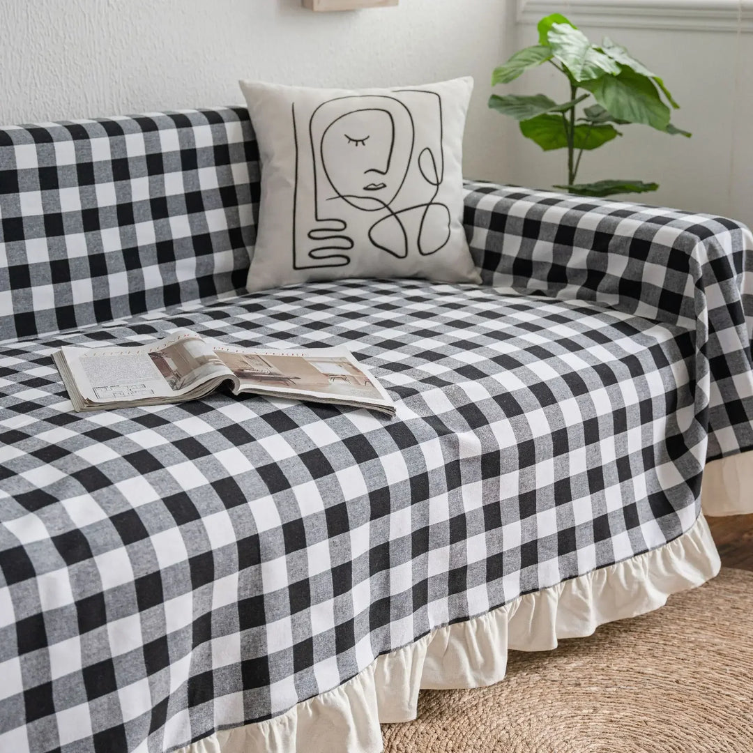 Rynx | Black White Cotton Sofa Cover Blanket Sofa Towel for Living Room Furniture Decor Tapestry Couch Cover for Sofas
