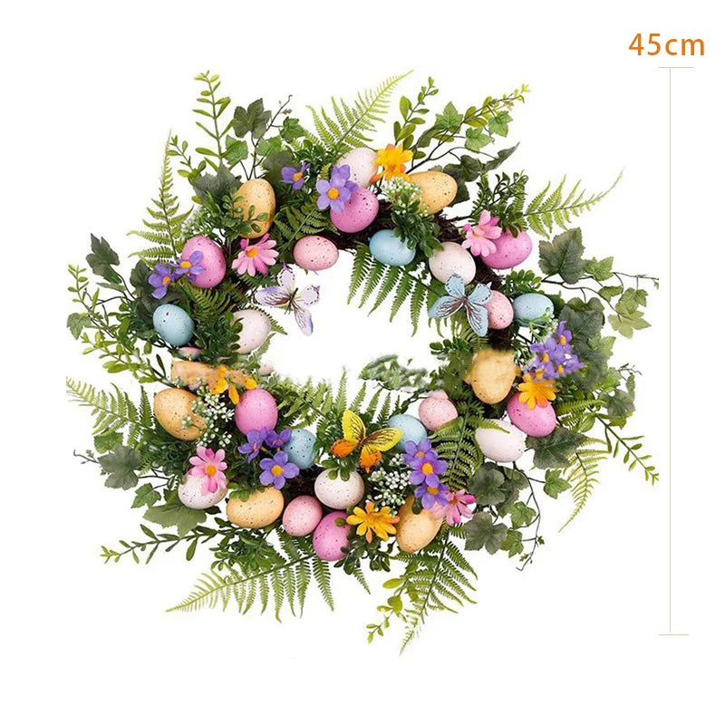 Lisslune | 5 Style Bow Ribbon Easter Egg Wreath Easter Egg Garland Door Ornaments Wall Decor Happy Easter 2023 Decor for Home Kids