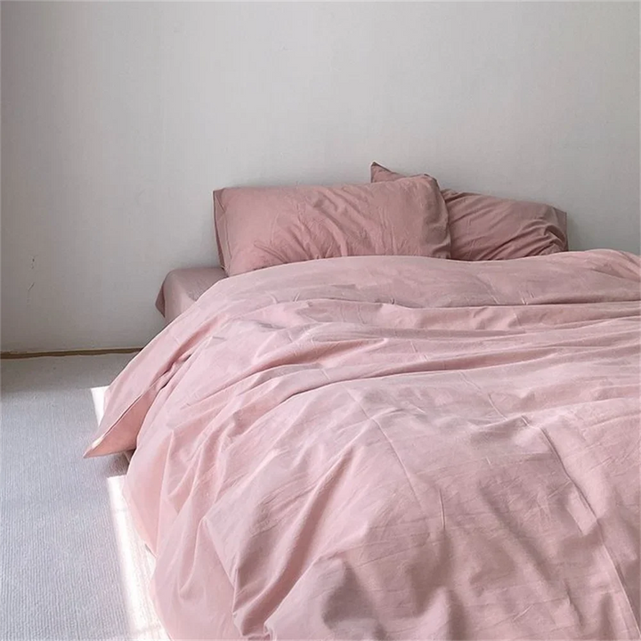 Rynx | French Girl Pure Bedding Set Soft Washed Cotton Bed Sheets Duvet Cover Set Pillowcase Bedding Handmade Embroidery Bedding Set