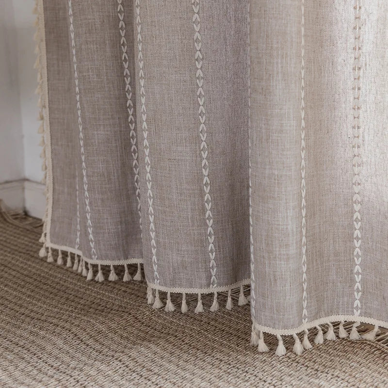 Rynx Cotton-Linen Blend Curtains Street Bags Shadow Curtain Tassel for Kitchen Bedroom Living Room Bay Window Closet Curtain
