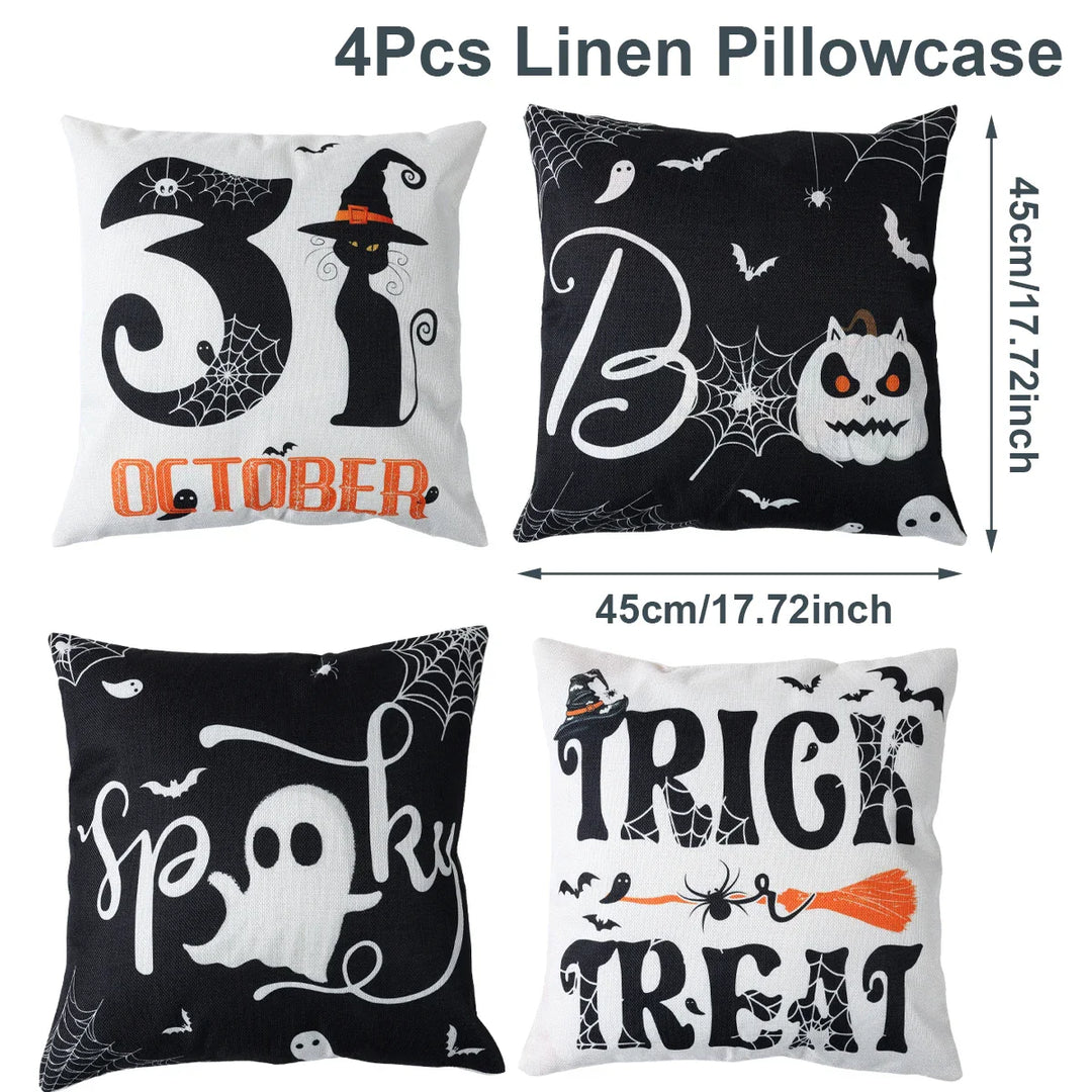 Rynx | 4PCS 45x45cm Halloween Pillowcase Pumpkin Wizard Ghost Halloween Decor For Home Decorative Sofa Car Chair Decor Pillowcase