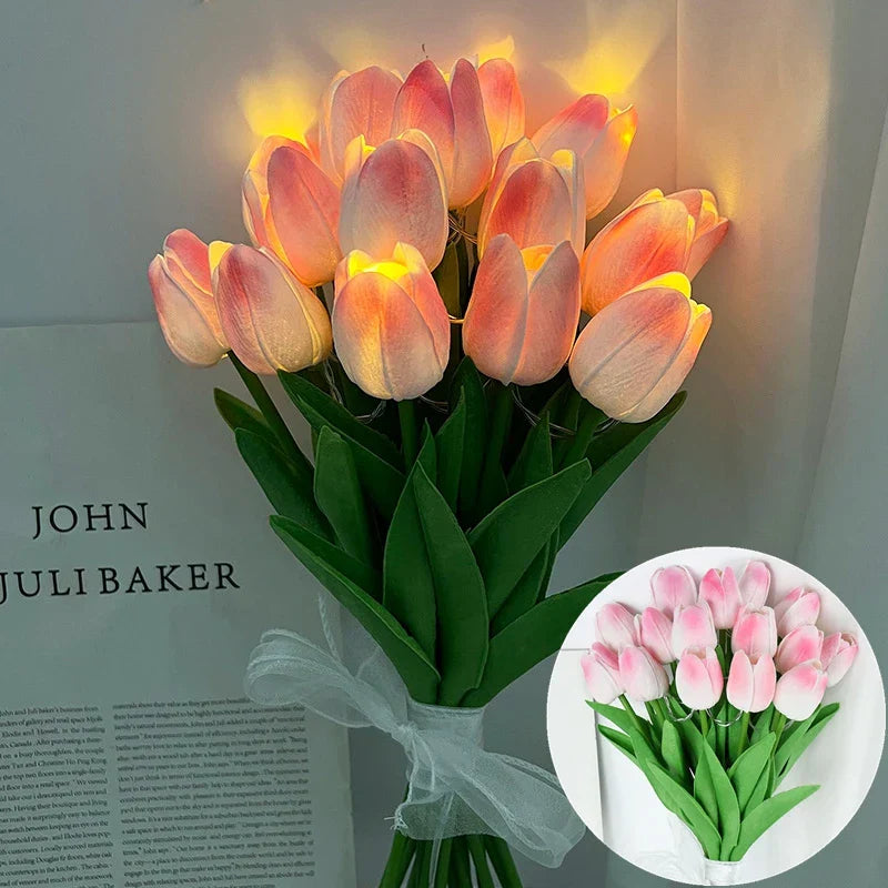 Lisslune | LED lamp with artificial tulip bouquet perfect for gifts or as wedding party home decorations
