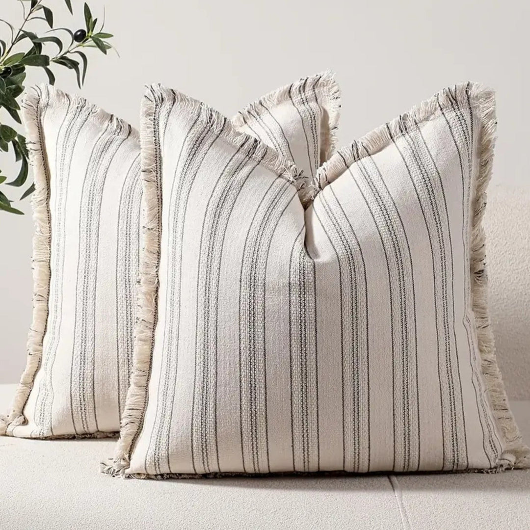 Lisslune | Scandi Stripe Textured Fringe Cushion Cover