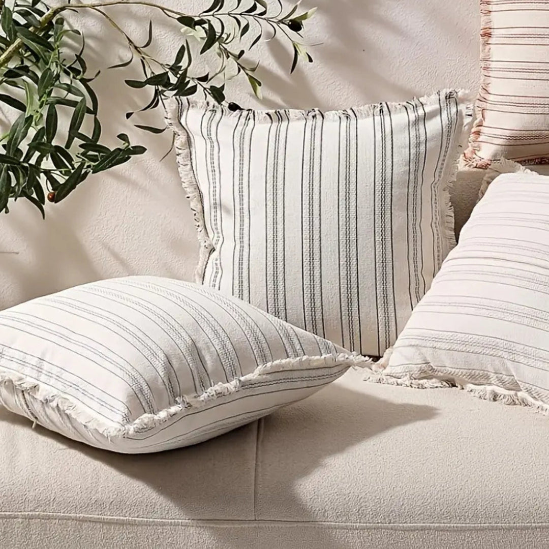 Lisslune | Scandi Stripe Textured Fringe Cushion Cover