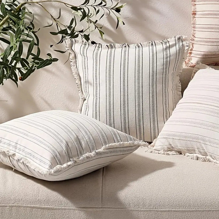 Lisslune | Scandi Stripe Textured Fringe Cushion Cover