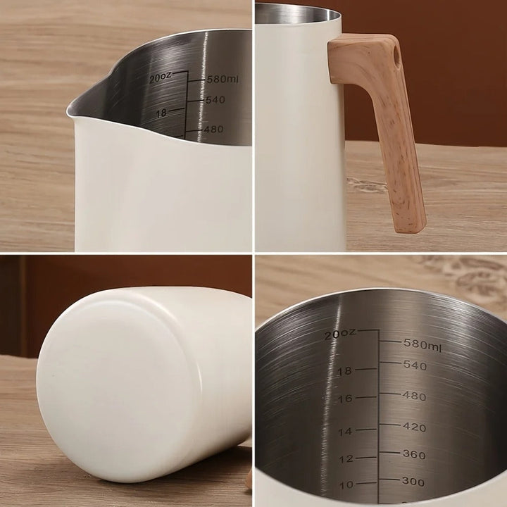 Lisslune | Scandinavian Wood Handle Stainless Milk Pitcher