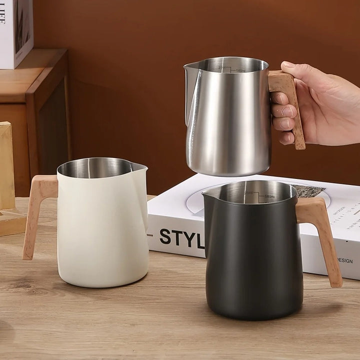 Lisslune | Scandinavian Wood Handle Stainless Milk Pitcher