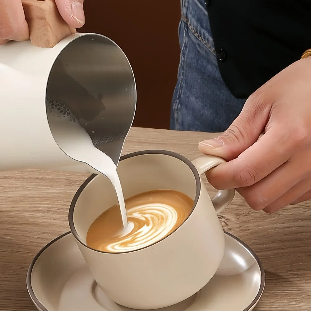 Lisslune | Scandinavian Wood Handle Stainless Milk Pitcher