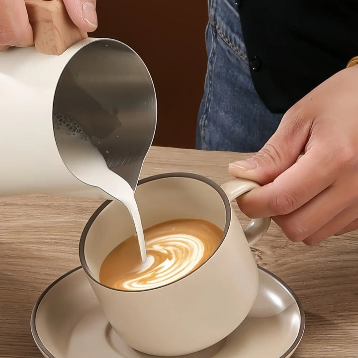 Lisslune | Scandinavian Wood Handle Stainless Milk Pitcher