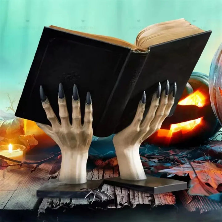 Rynx | Halloween Manual Stand Resin Statue Bookshelf Scary Party Table Decoration Witch Book Holder Bookshelf Bedroom Desk