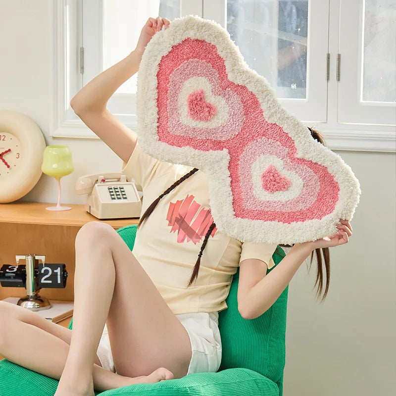 Rynx | Longer Tufting Pink Living Room Rug Heart Shape Bath Mat Rug Next to the Bed Soft Bedroom Bathroom Mat Floor Mat Aesthetic Home Décor