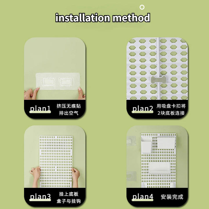 Rynx | Perforated board wall display decor free perforation pegboard wall organizer shelf kitchen household storage plastic DIY combinable shelf