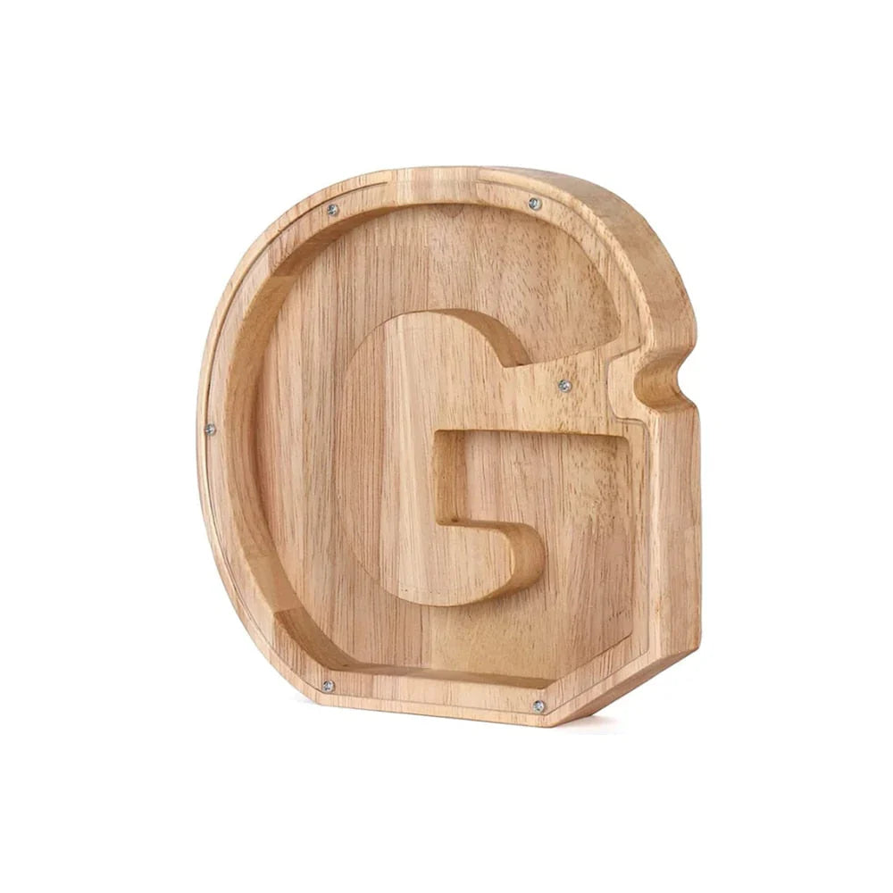 Lisslune | Wooden Alphabet Piggy Bank with Transparent Viewing Window for Stylish Saving
