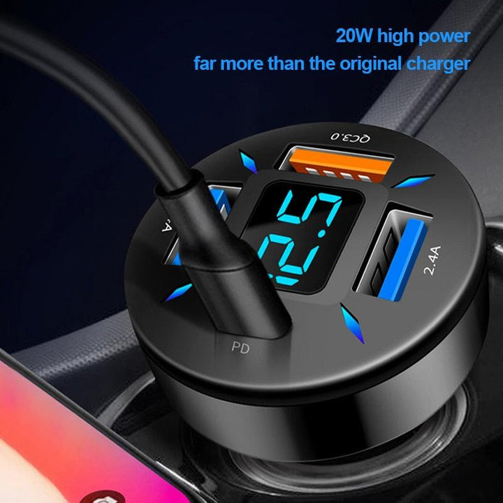 Lisslune | Smart Multi-Port Car Charger with LED Battery Monitoring and Fast Charging Function