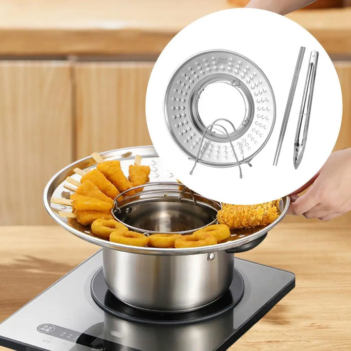 Lisslune | Splashproof Frying Oil Filter Tray Kitchen Strainer Rack