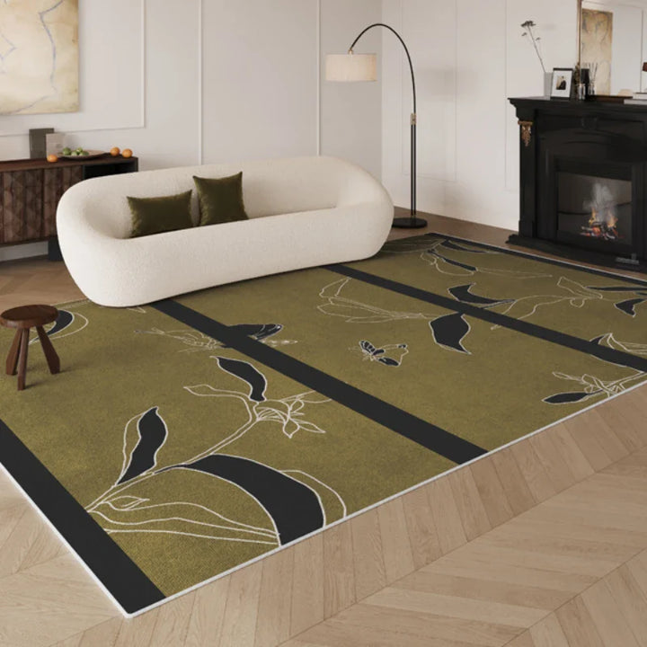 Rynx | Retro Bamboo Living Room Decorative Rugs Dark Green Bedroom Nightstand Rug Modern Chinese Style Wardrobe Large Rugs Rug
