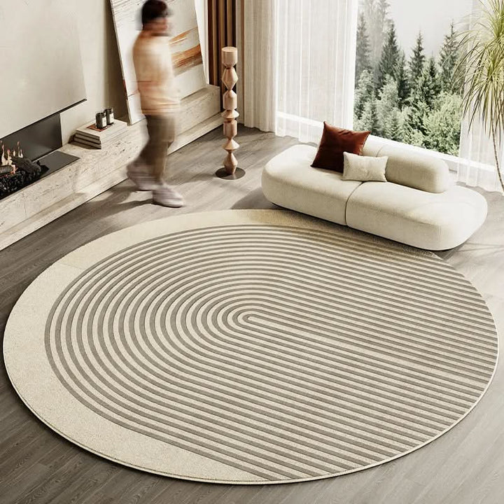 Lisslune | Japanese Style Round Striped Rug Thick Washable with Non-Slip Backing