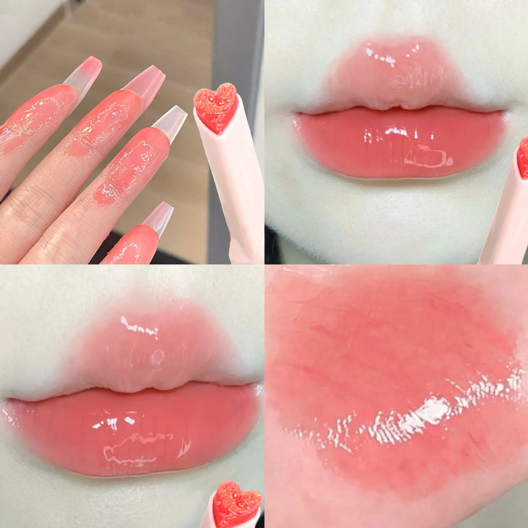 Rynx | Water-light Lip Glaze Mirror Glitter Lip Color Long-lasting Moisturizing Love Heart Shape Solid Lipstick Pencil Lip Makeup Cosmetics
