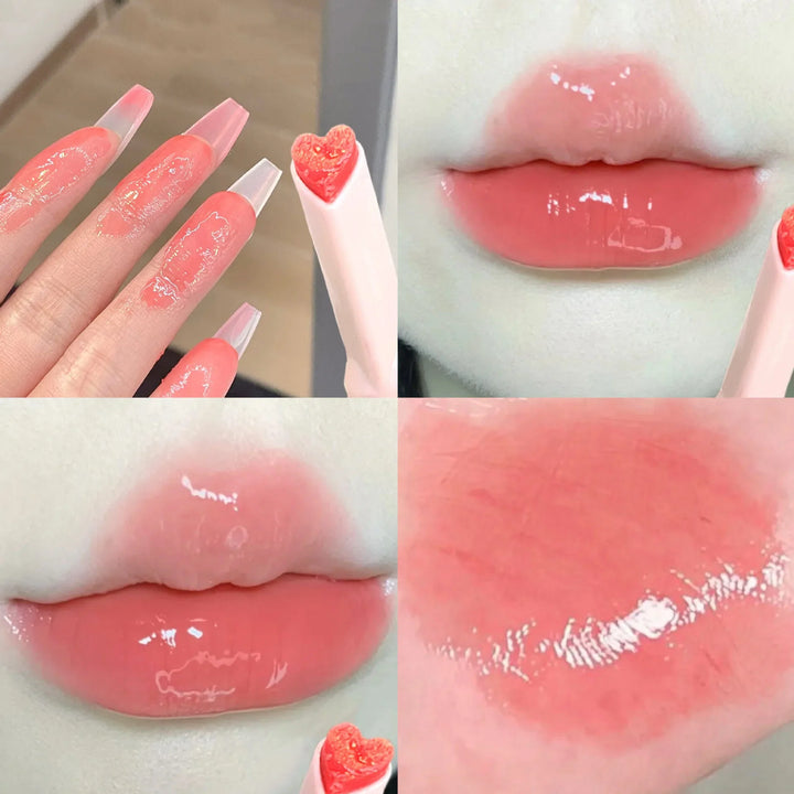 Rynx | Water-light Lip Glaze Mirror Glitter Lip Color Long-lasting Moisturizing Love Heart Shape Solid Lipstick Pencil Lip Makeup Cosmetics