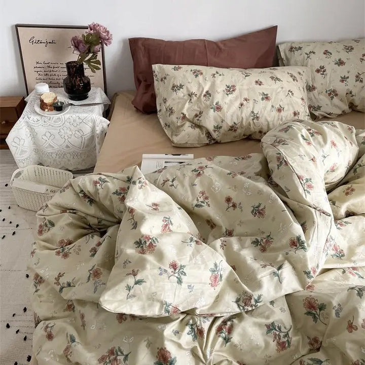 Rynx | New Fashion Bedding Set Ins Floral Single Double Size Duvet Cover Bed Sheet Pillowcase Grid Solid Color Home Girls Bedding