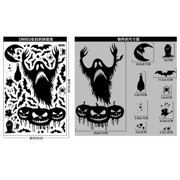 Rynx | Black Halloween Decoration Skeleton Hand Pumpkin Door Sticker Ghost Festival Party Decor Grinning Mouth Wall Sticker Happy Halloween