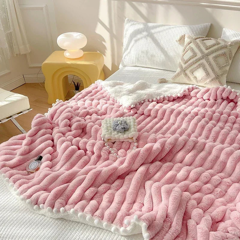 Rynx Toskana Synthetic Rabbit Fur Warm Weighted Blankets for Bed Luxury Synthetic Lamb Wool Double Blanket Soft Fluffy Warmth Double Blanket