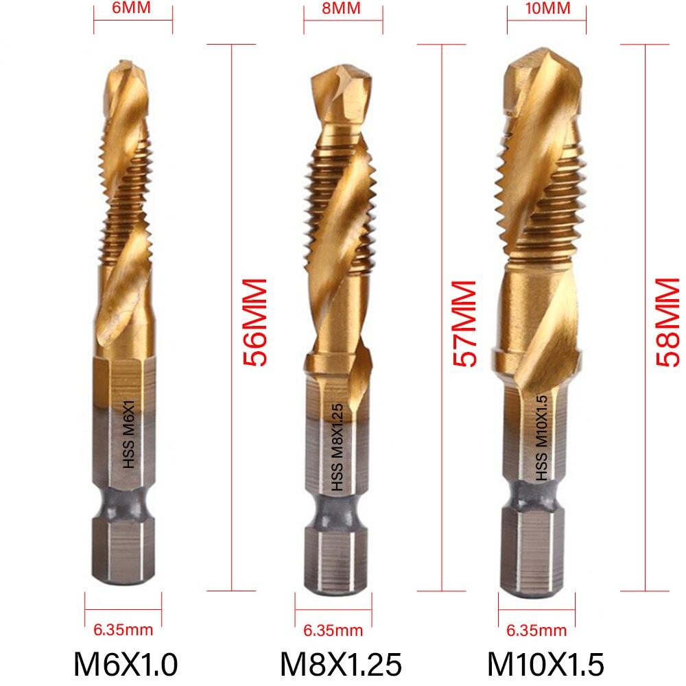 Lisslune | Precision Taps Set with Titanium Coating and Spiral Flute Design for Efficient Tapping and Chamfering