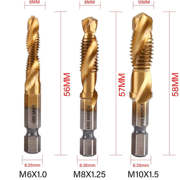 Lisslune | Precision Taps Set with Titanium Coating and Spiral Flute Design for Efficient Tapping and Chamfering