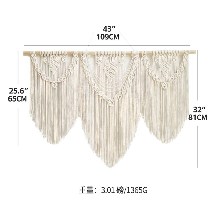 Rynx | Large Macrame Wall Tapestry Handcrafted Cotton Rope Tassel Pendant Wall Hanging Rug with Wooden Stick Handwoven Bohemia Tassel