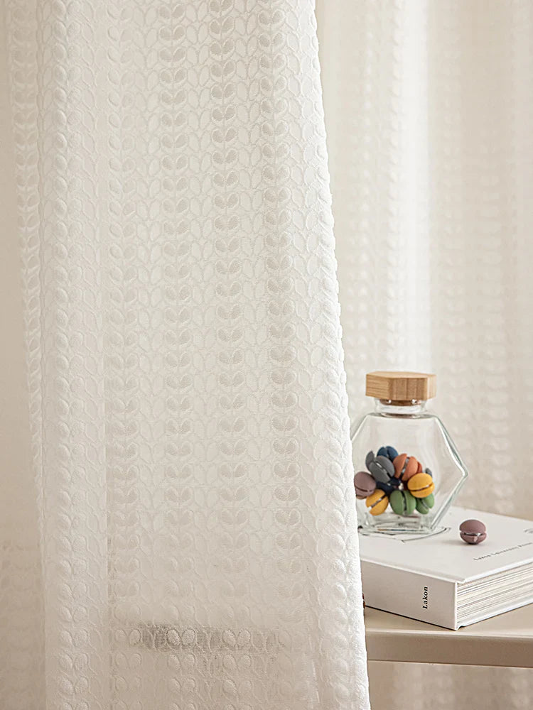 Rynx | Minimalist Luxury Pure White Gauze Curtain Sun Protection Living Room Transparent Curtains Wheat Grain Texture Bedroom Curtains