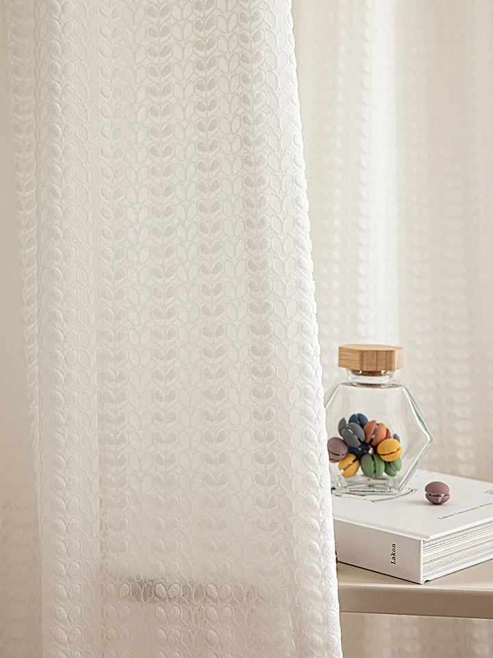 Rynx | Minimalist Luxury Pure White Gauze Curtain Sun Protection Living Room Transparent Curtains Wheat Grain Texture Bedroom Curtains