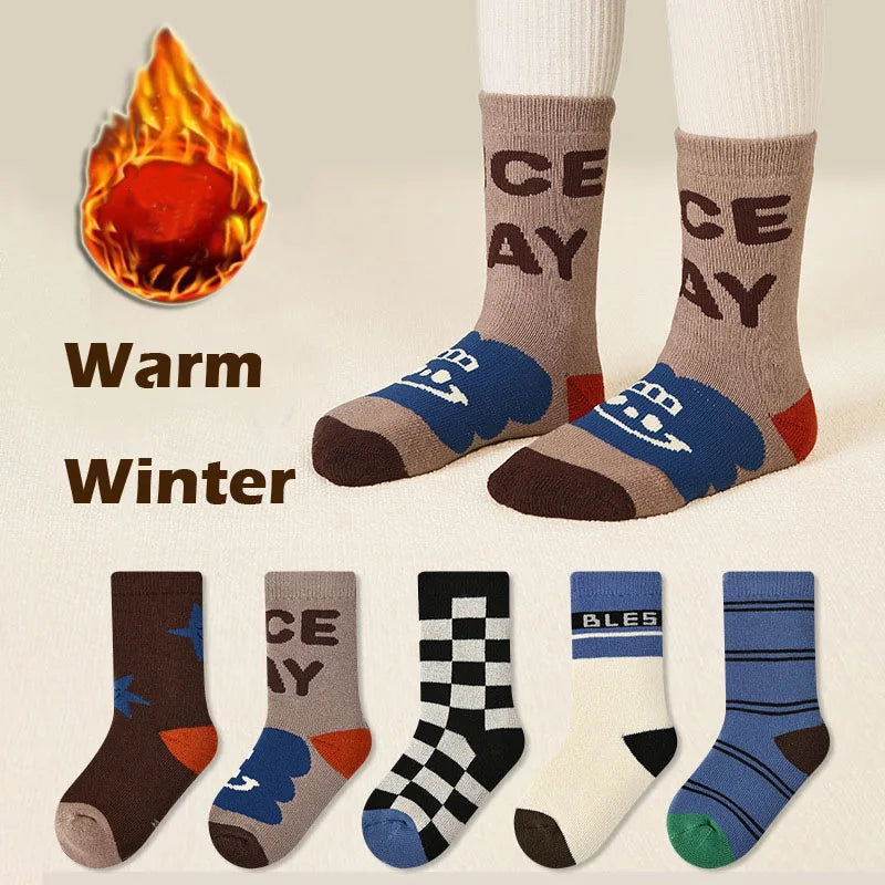 Lisslune | Fleece Winter Wool Socks for Kids (5 Pairs)