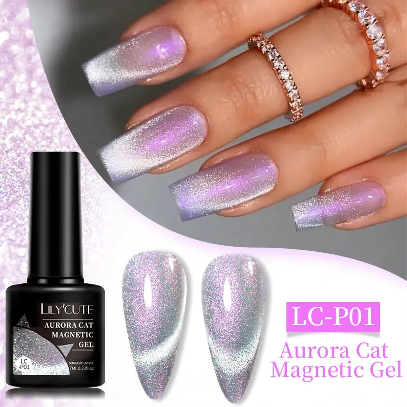 Rynx |7ML Snowlight Cat Magnetic Gel Nail Polish Grow-In-Dark Reflection Glitter Laser Semi-Permanent Soak Off UV Gel Nail Polish