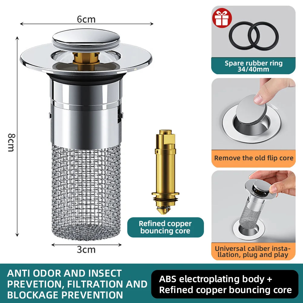 Lisslune | Pop-up Anti Clogging Drain Sink Strainer Filter