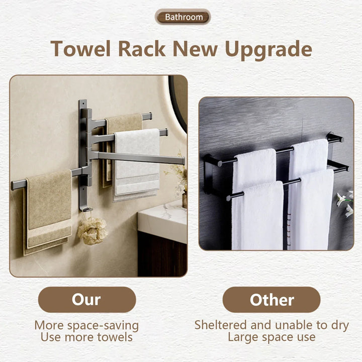Lisslune | Bathroom Towel Holder Rotatable Towel Rack Space Aluminum 1/2/3/4/5-Bar Towel Holder Kitchen Shelf Kitchen Hanging Shelf Wall Mounted