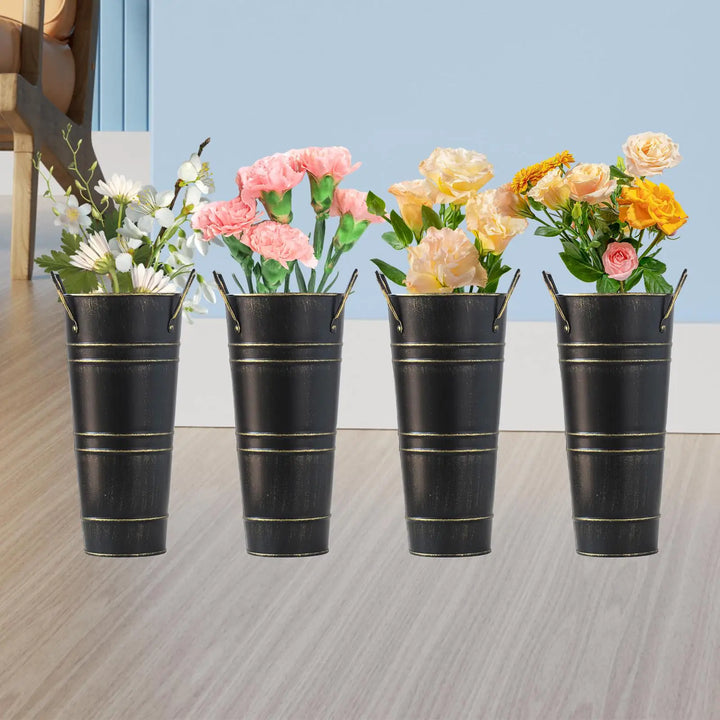 Lisslune | Retro Iron Flower Bucket with Handles – Decorative Metal Flower Pot for Home