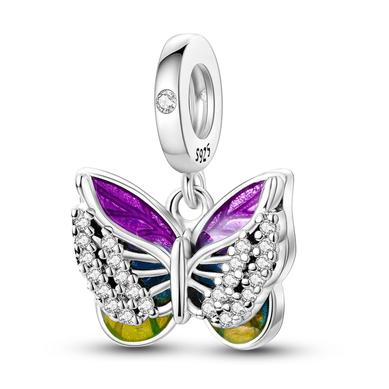 Lisslune | 925 Silver Golden Leopard Charms Beads Colorful Chameleon Rhinoceros Lion Scarab Cat Pendant Compatible with Original Pandora Bracelet Jewelry