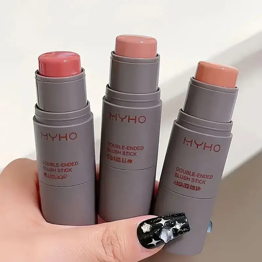 Rynx | Double-Head Sponge Monochrome Powder Blusher Lip and Cheek Dual-Use Durable Matte Natural Blush Powder Blusher Stick Light Natural