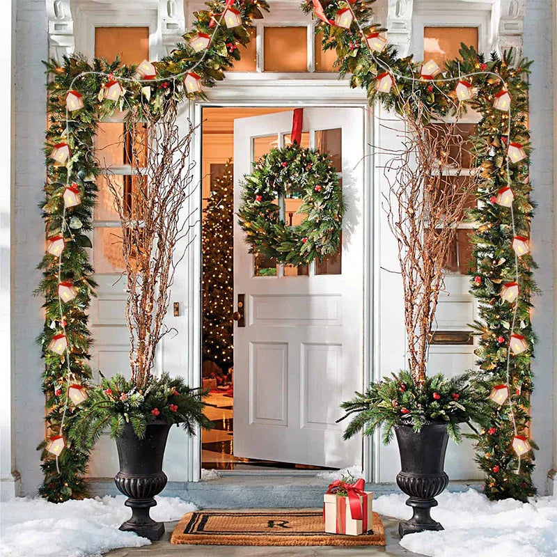 Rynx Christmas Wooden House LED String Lights Xmas Tree Hanging Decoration Christmas Decoration For Home Kids New Year Gift Navidad