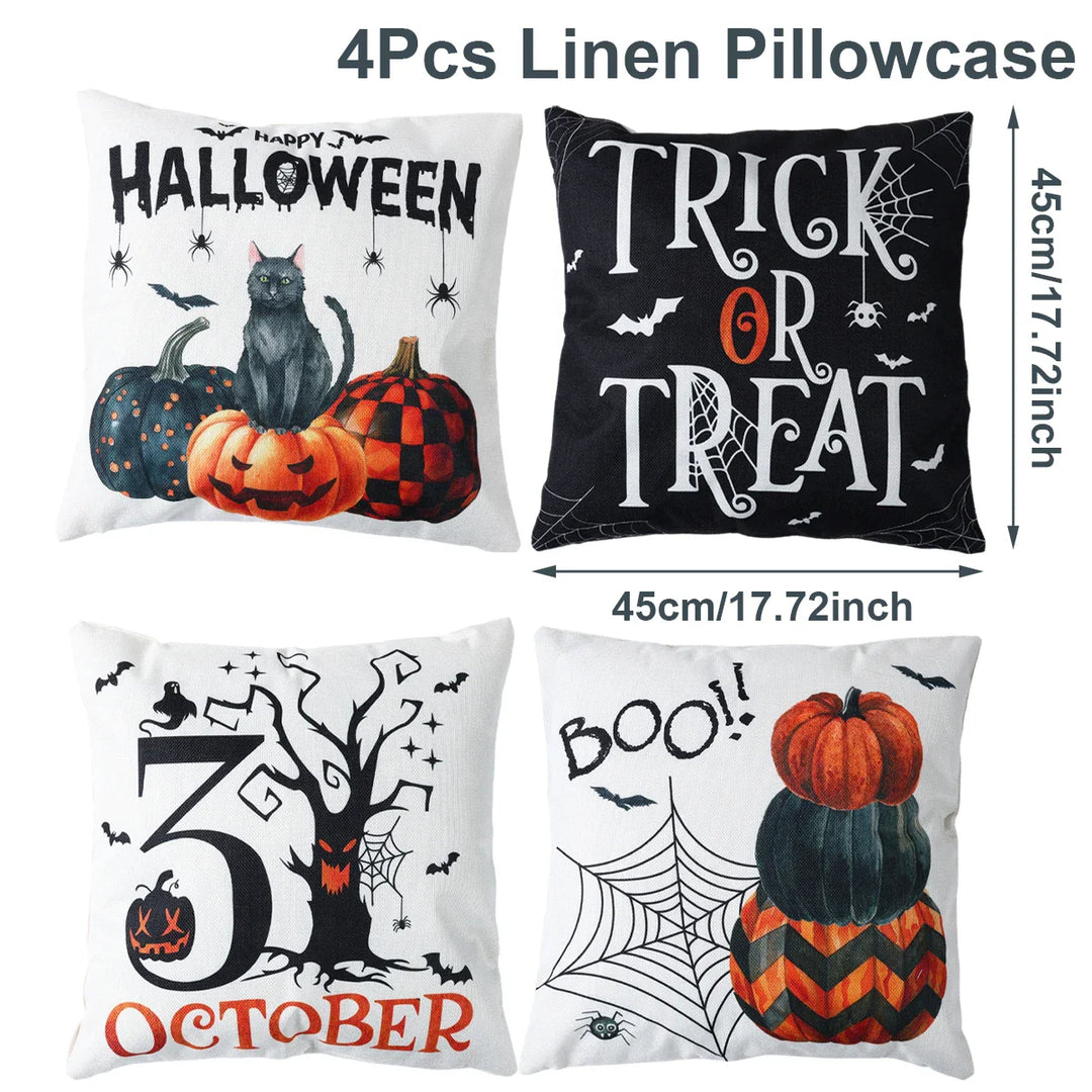 Rynx | 4PCS 45x45cm Halloween Pillowcase Pumpkin Wizard Ghost Halloween Decor For Home Decorative Sofa Car Chair Decor Pillowcase