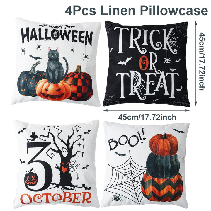 Rynx | 4PCS 45x45cm Halloween Pillowcase Pumpkin Wizard Ghost Halloween Decor For Home Decorative Sofa Car Chair Decor Pillowcase