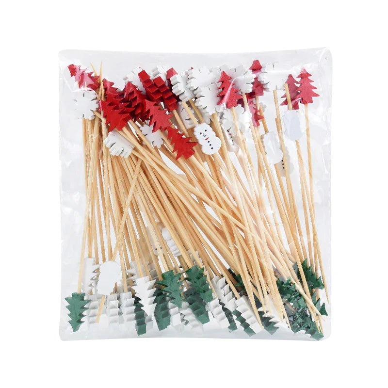 Rynx 50/100pcs Christmas buffet fruit food skewers cocktail picks cupcake toppers 2024 Christmas party decoration supplies New Year 2025