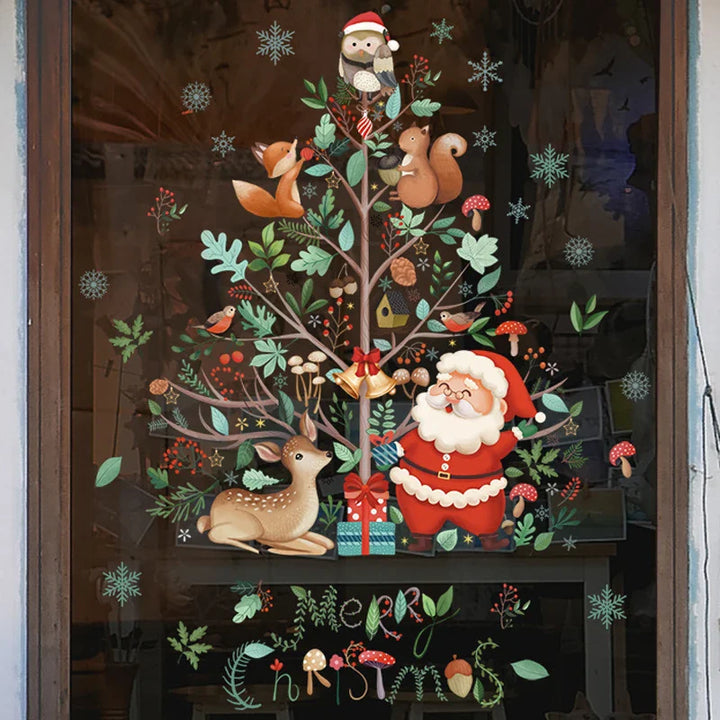 Rynx Christmas Window Stickers Santa Claus Christmas Tree Cartoon Glass Stickers Merry Christmas New Year Decorations for Home